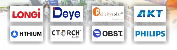 LONGI, Deye, CTORCH, Tesla, FelicitySolar, AKT, HTHIUM, PHILIPS, OBST, BAIRAN百然